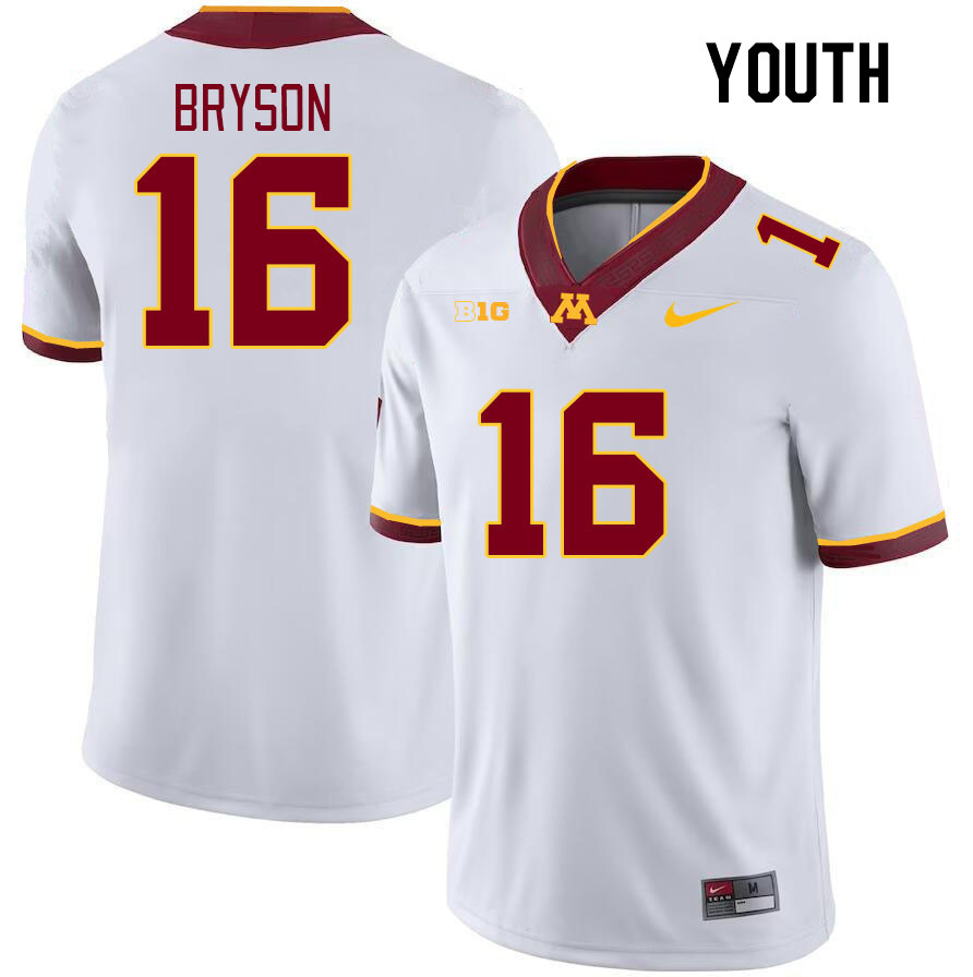Youth #16 Coleman Bryson Minnesota Golden Gophers College Football Jerseys Stitched-White